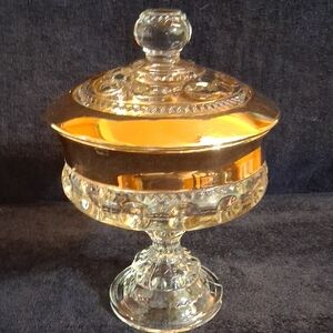 Vtg Indiana Glass "Kings Crown" Pedestal Candy Dish With Lid